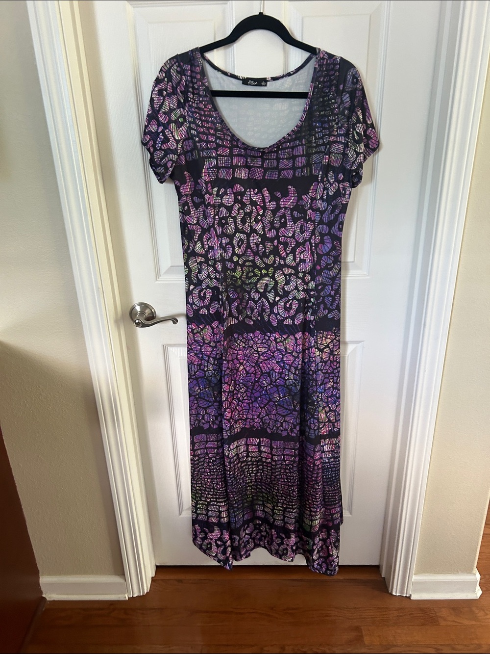 Lily Purple Mosaic Short-Sleeve Maxi Dress